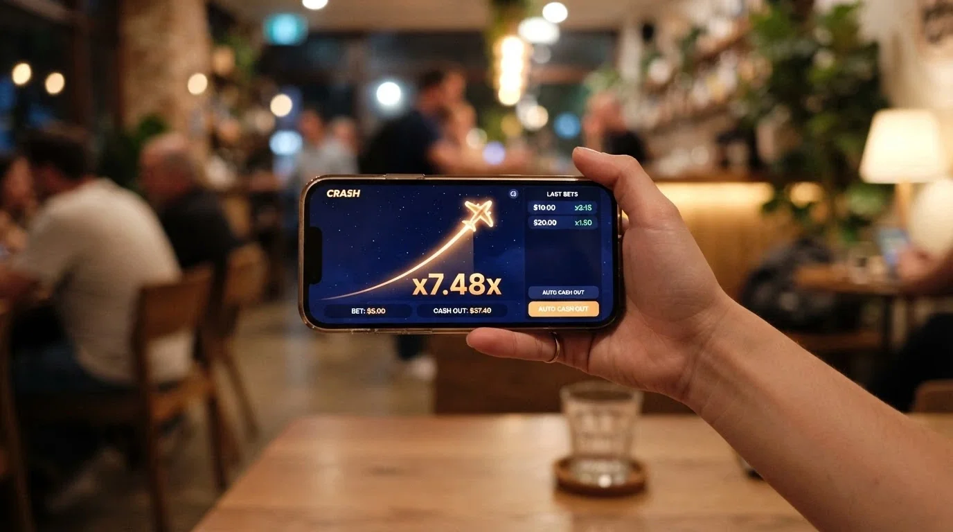 Un teléfono móvil en horizontal mostrando la interfaz de Aviator con los botones de apuesta adaptados a la pantalla táctil