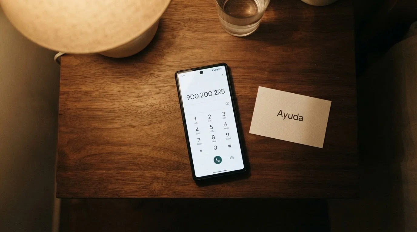 Un teléfono móvil con el número 900 200 225 en la pantalla de marcación, junto a una tarjeta con el logotipo de FEJAR