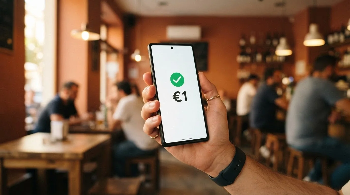 Móvil mostrando la app de Bizum con una transacción completada hacia un casino online, con el importe y la confirmación visibles