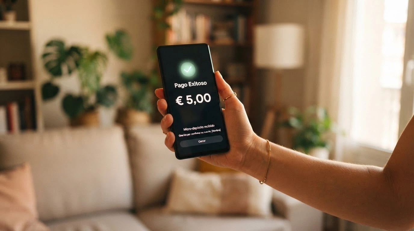 Teléfono móvil mostrando la aplicación de Bizum con la pantalla de envío de dinero y el logo de un casino español al fondo