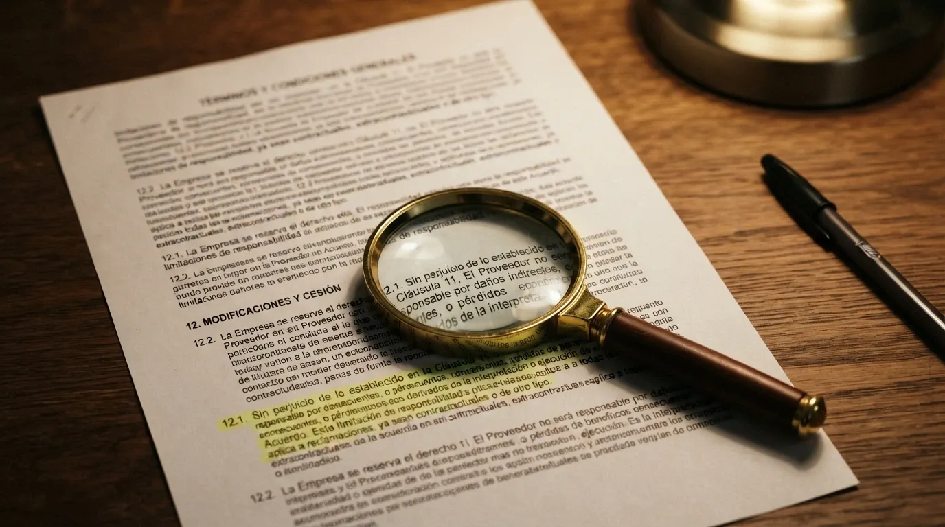 Primer plano de una pantalla con los términos y condiciones de un bono de casino, con una lupa sobre la letra pequeña del requisito de apuesta