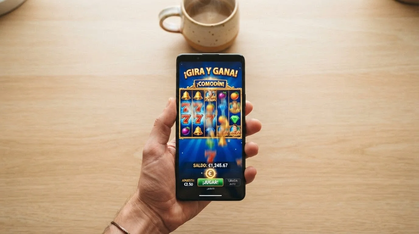 Un teléfono móvil mostrando una slot de Big Time Gaming en orientación vertical con la interfaz táctil adaptada