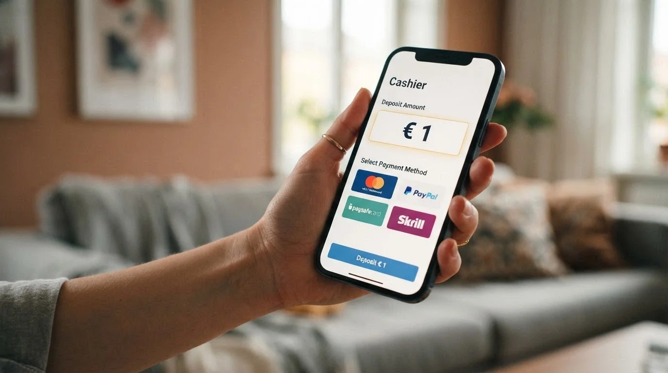 Mano sosteniendo un teléfono móvil con la app de un casino español abierta en la pantalla de depósito