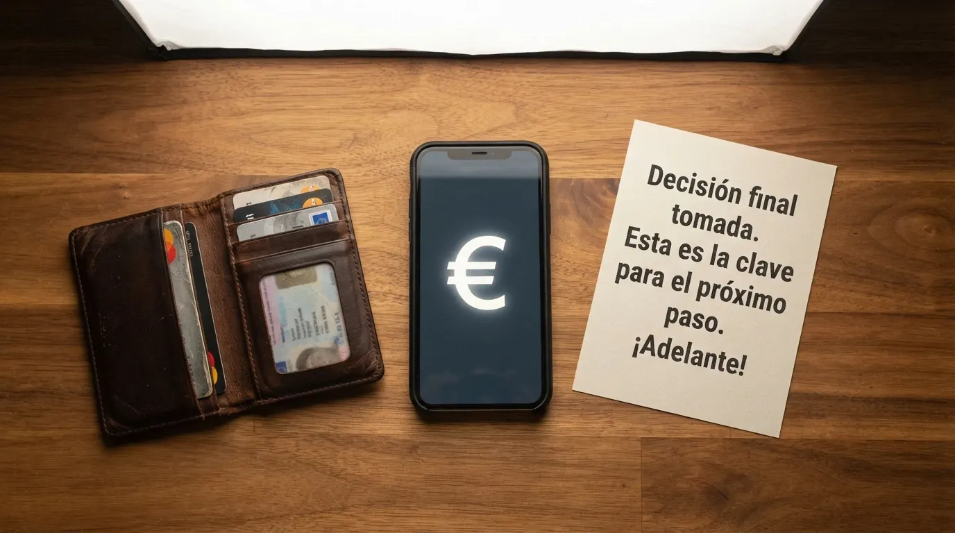 Un monedero físico con una tarjeta que muestra el logo de Cardano junto a una pantalla con el mensaje de «juego responsable» en español