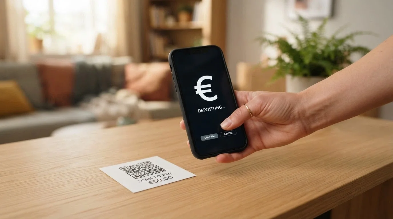 Alt: Pantalla de un casino online mostrando la opción de depósito con Dogecoin junto al QR para escanear desde la wallet