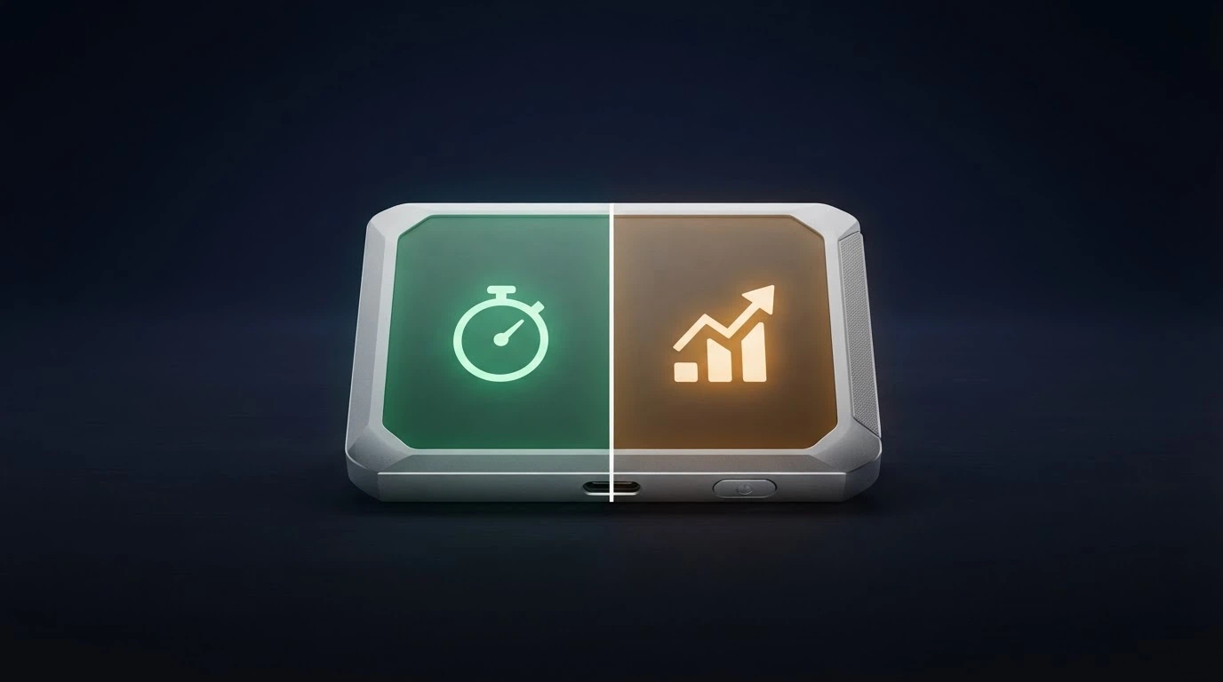 Un monedero digital partido en dos mitades: la izquierda muestra el logotipo de Tron (TRC-20) con un cronómetro marcando segundos, la derecha el de Ethereum (ERC-20) con un marcador de dólares subiendo