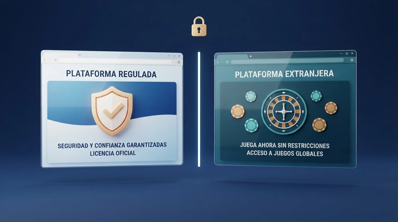 Pantalla dividida: a la izquierda el portal oficial de la DGOJ con el sello de juego seguro, a la derecha una web de casino con licencia de Curaçao