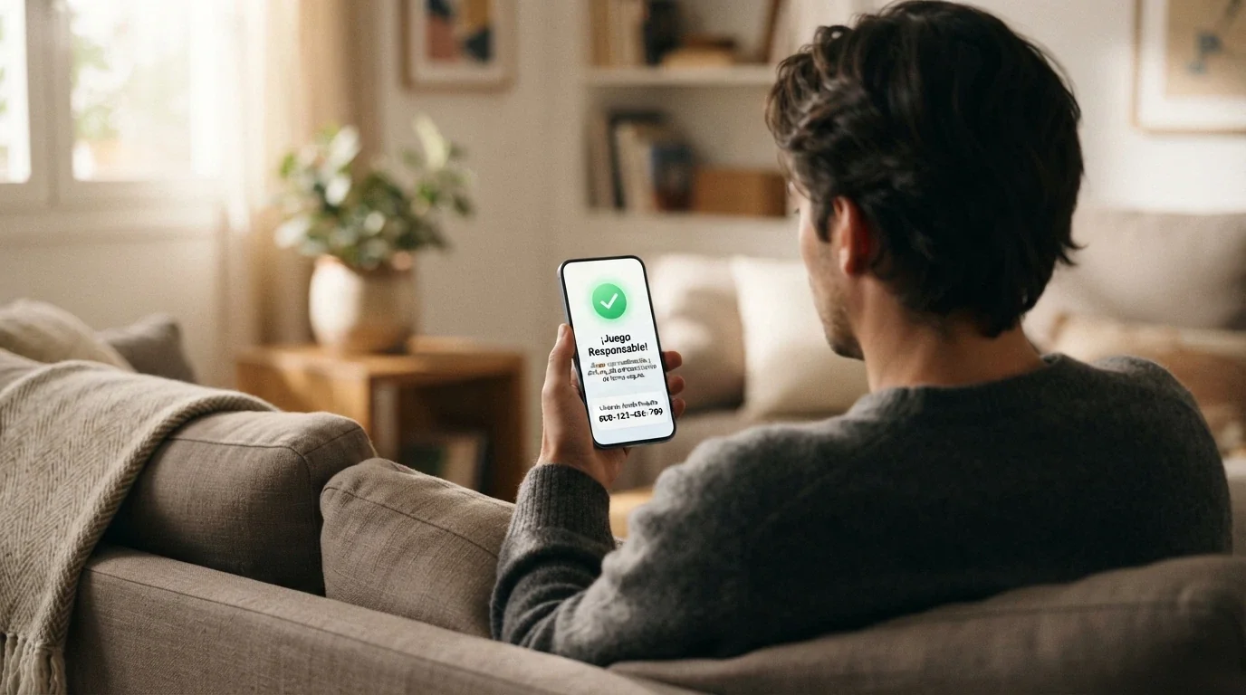 Representación visual de los canales de ayuda: un teléfono con el número 900 200 225, la app Stop Juego y el logo de FEJAR