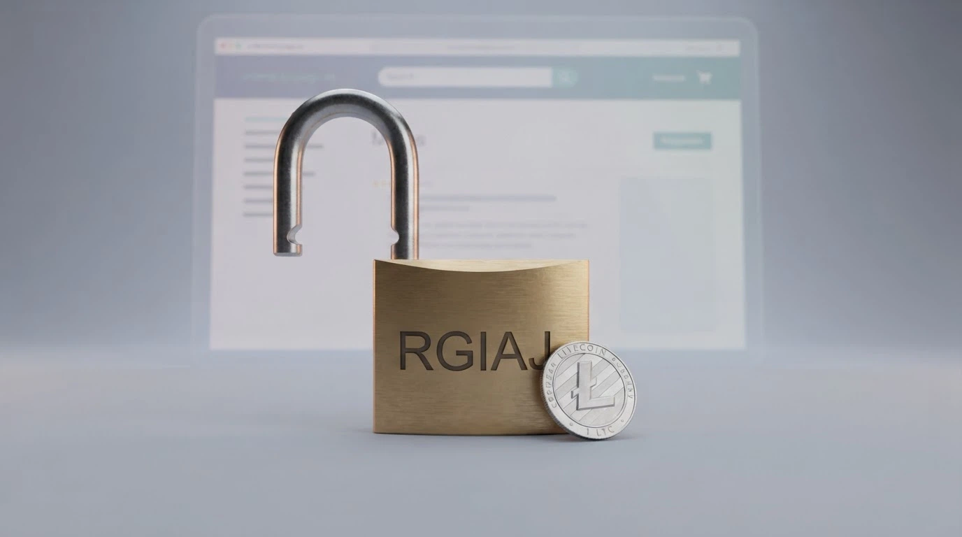 Un candado abierto con el texto «RGIAJ» grabado, sobre un fondo de pantalla de ordenador con la web ordenacionjuego.es visible