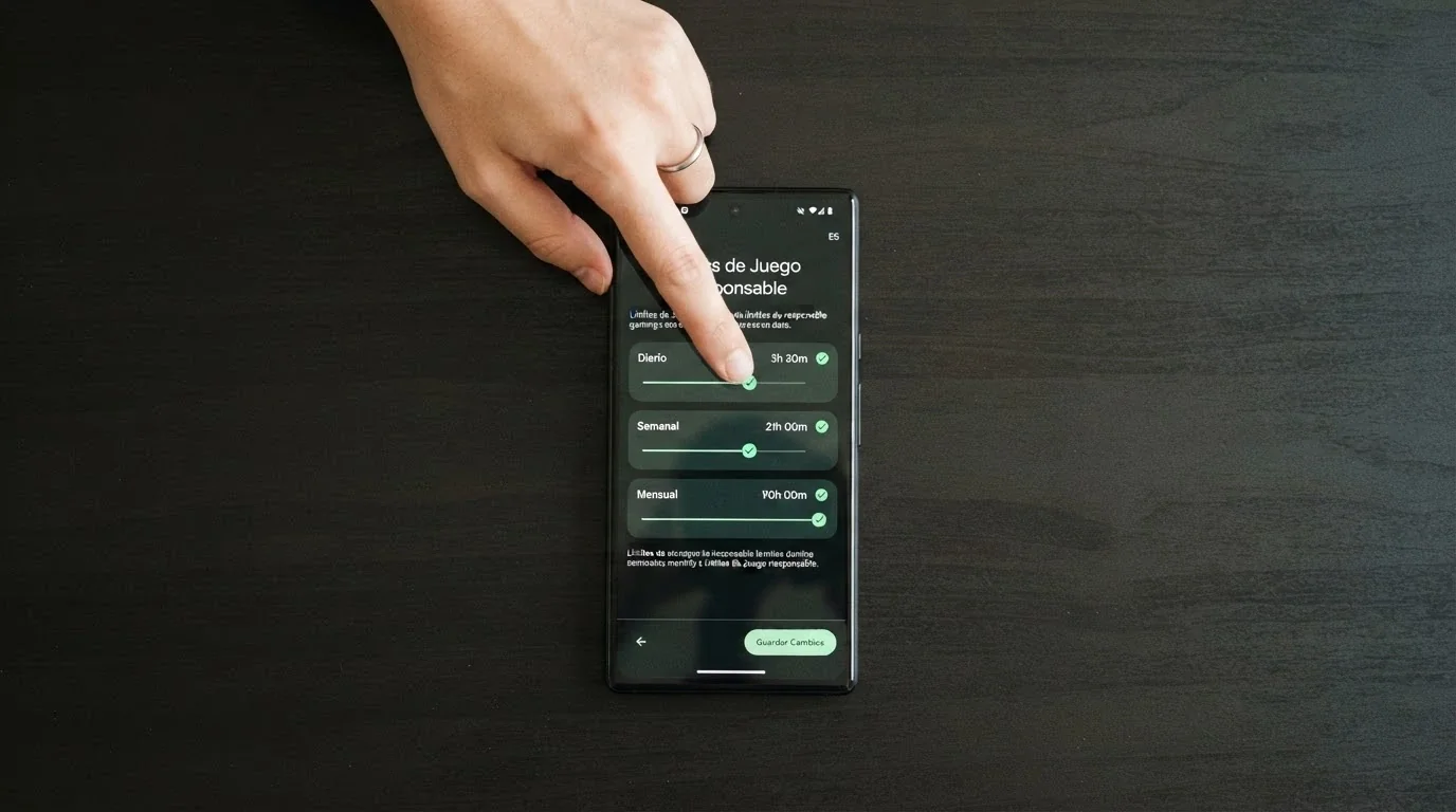 Pantalla de configuración de límites de depósito en un casino .es con los controles deslizantes de límite diario, semanal y mensual