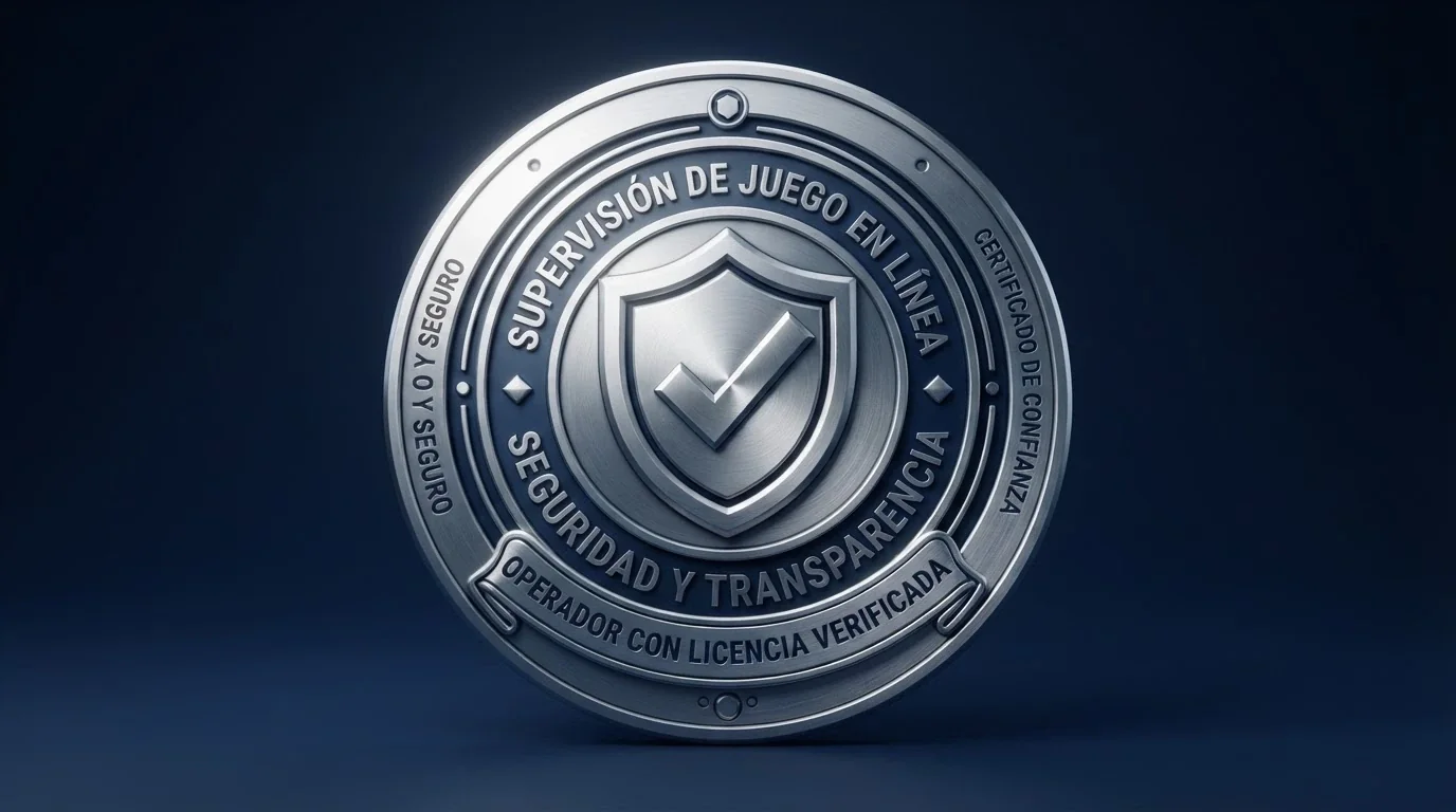 Sello oficial de la Dirección General de Ordenación del Juego junto a la URL con dominio .es de un casino autorizado