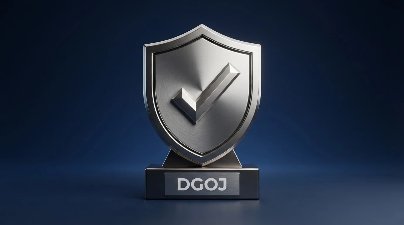 Imagen del sello o emblema de la DGOJ junto a la URL .es de un casino regulado