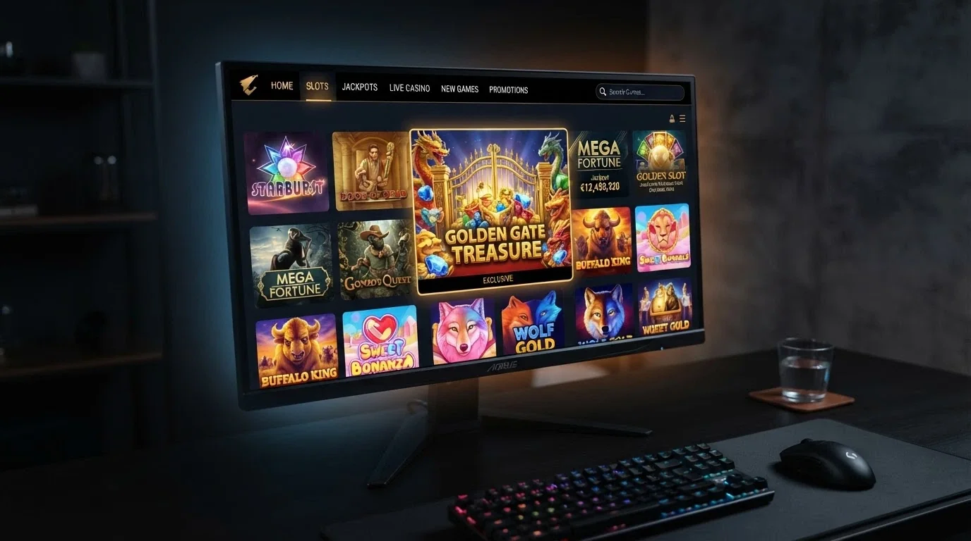 Interfaz del lobby de slots de CasinoBarcelona.es con el título Gates of Casino Barcelona en primer plano