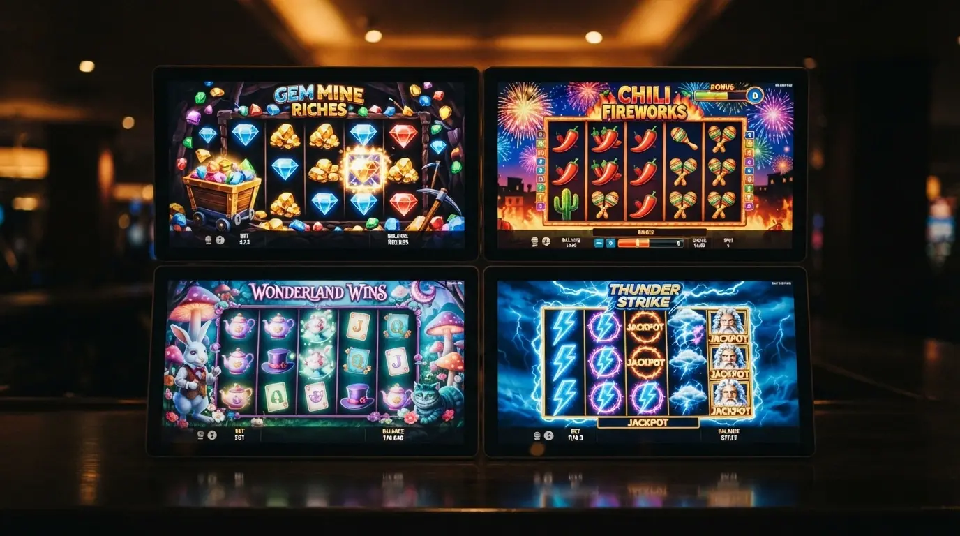 Collage con las carátulas de las slots más representativas de Big Time Gaming: Bonanza, Extra Chilli, White Rabbit y Danger High Voltage