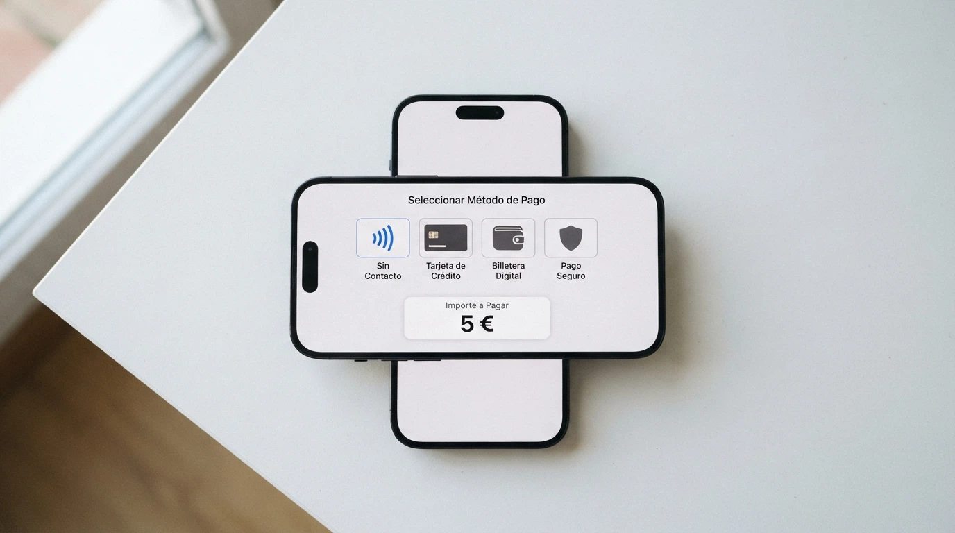 Pantalla con los iconos de Bizum, Visa, Mastercard y PayPal junto a un campo de importe de 5€