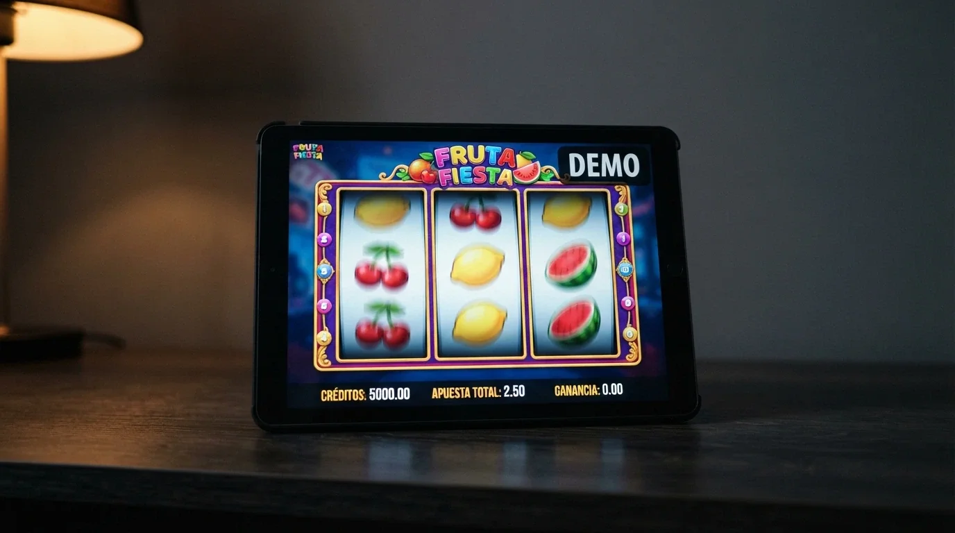 Pantalla de un juego de casino en modo demo con fichas virtuales y la palabra DEMO visible en la esquina