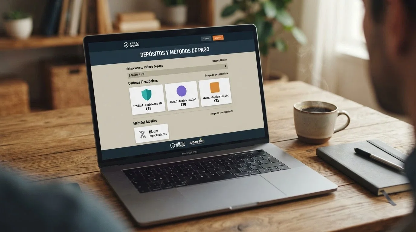 Pantalla con los logotipos de PayPal Skrill y Neteller junto a una interfaz de pago de casino