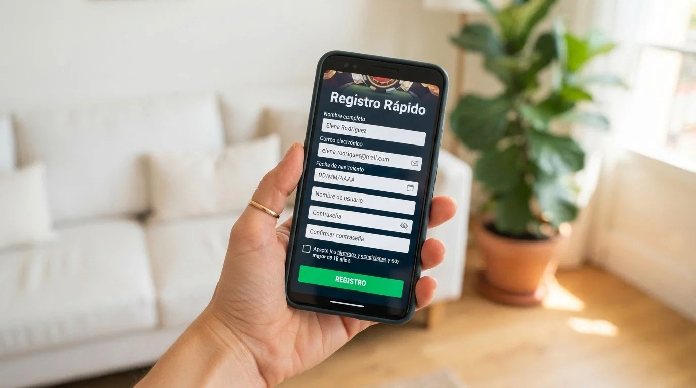 Pantalla de registro de un casino online de reciente lanzamiento con diseño moderno adaptado a móvil