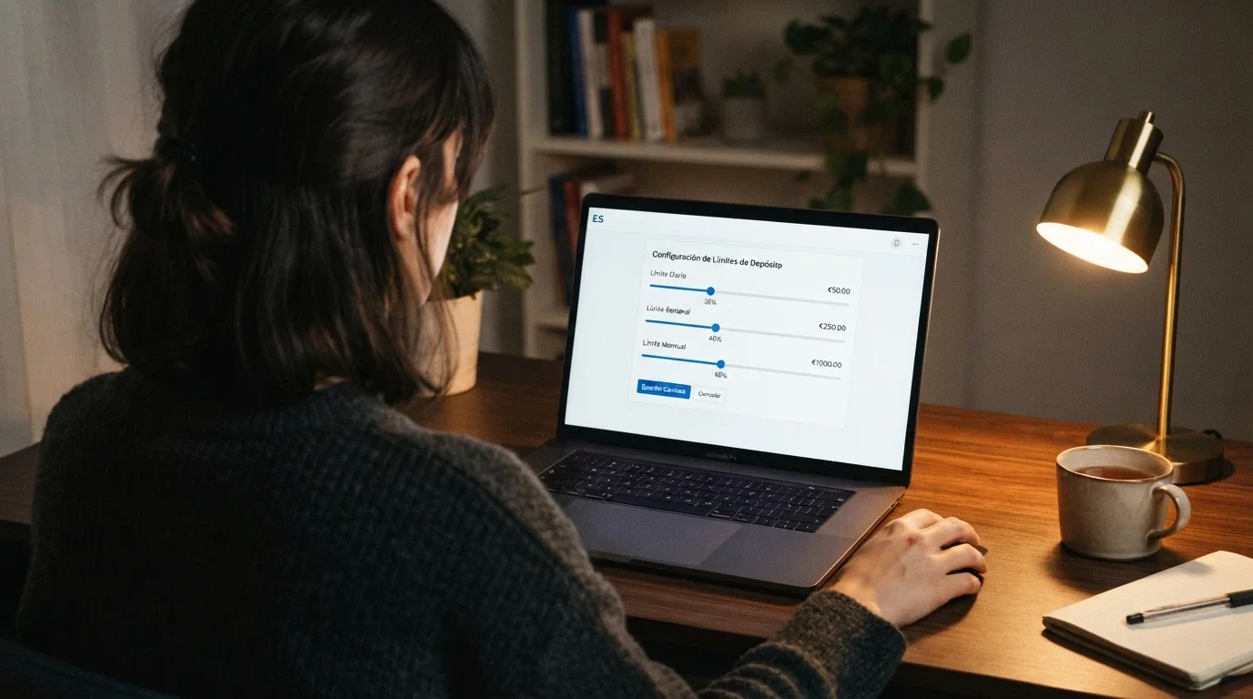 Panel de configuración de límites de depósito en la cuenta de un casino online español, con los controles deslizantes de límite diario, semanal y mensual visibles