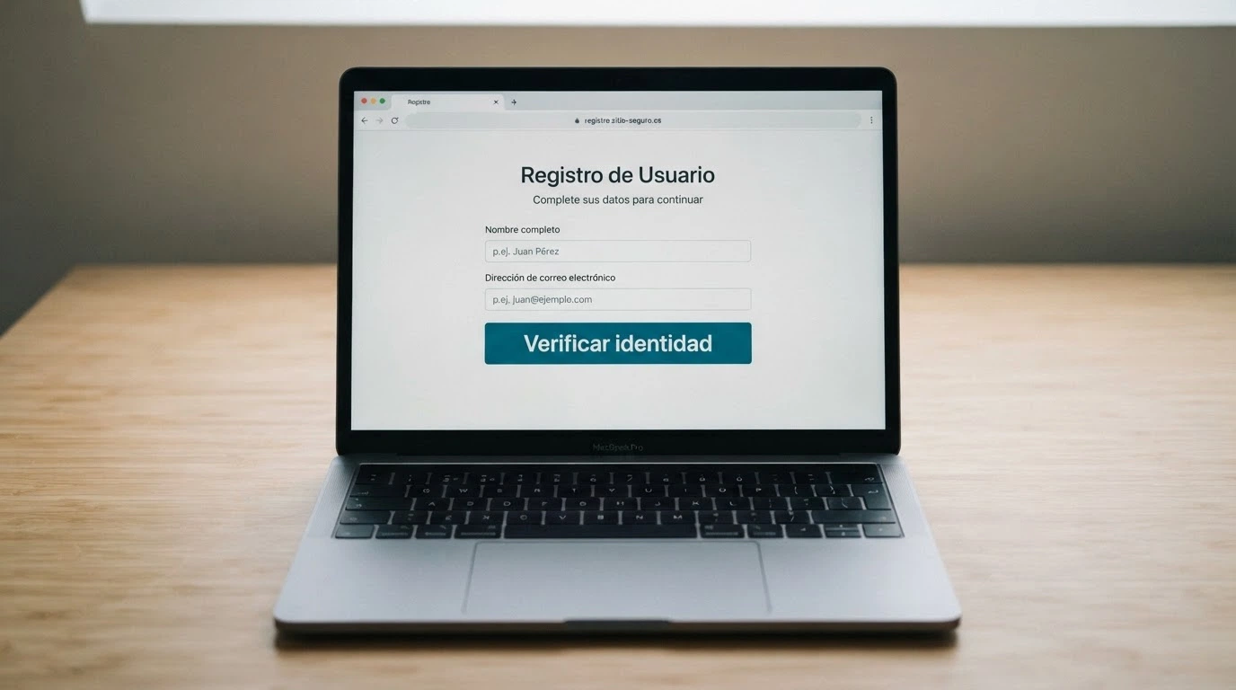 Formulario de registro en un casino online español con el botón de verificación de identidad señalado