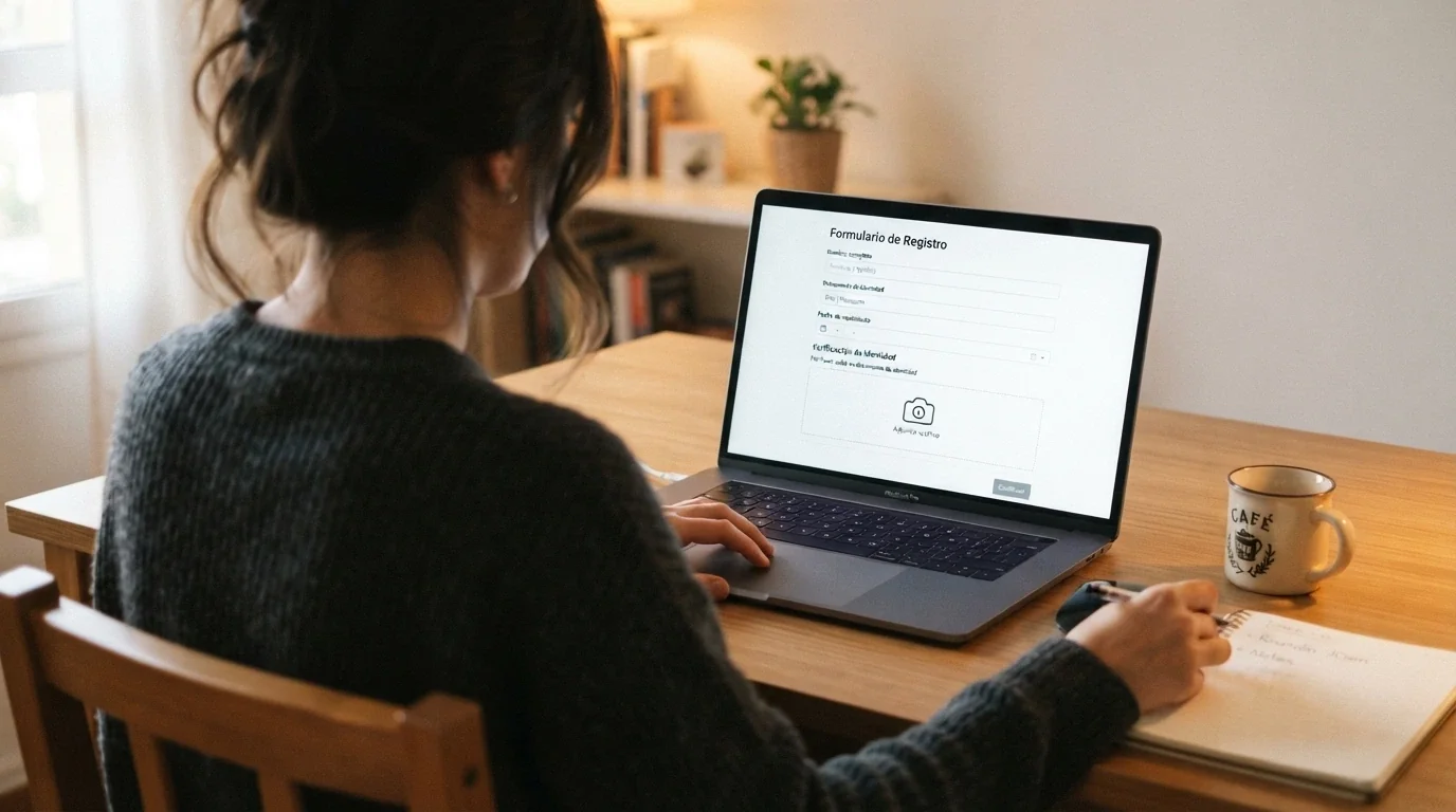 Pantalla de formulario de registro en un casino online con campos de verificación de identidad