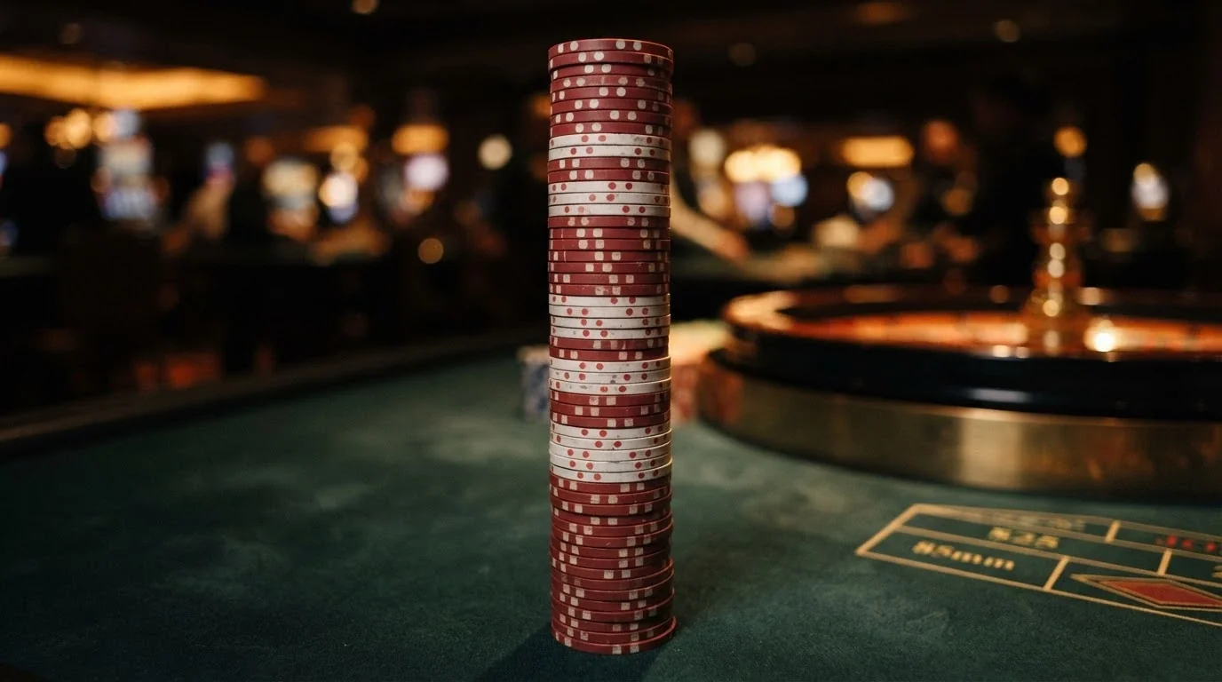 Representación visual de un requisito de apuesta: una pila de fichas con la cifra de wagering que debe alcanzarse antes de retirar
