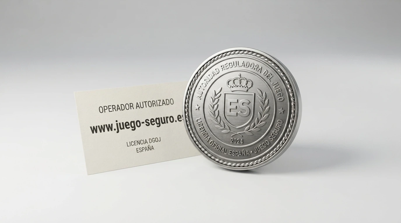 Sello oficial de la Dirección General de Ordenación del Juego junto al dominio .es de un casino online autorizado