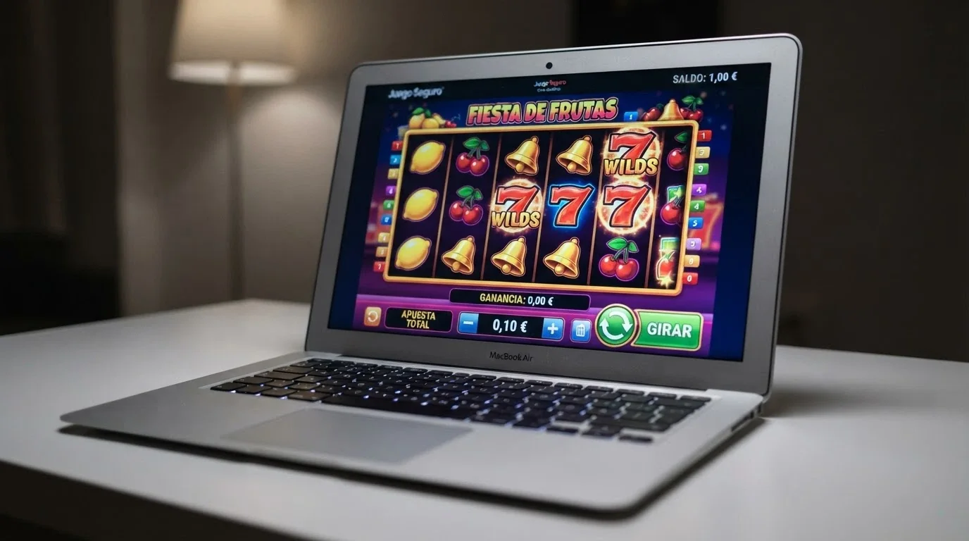 Interfaz de una tragaperras con el selector de apuesta mostrando el valor mínimo de 0,10 € por giro