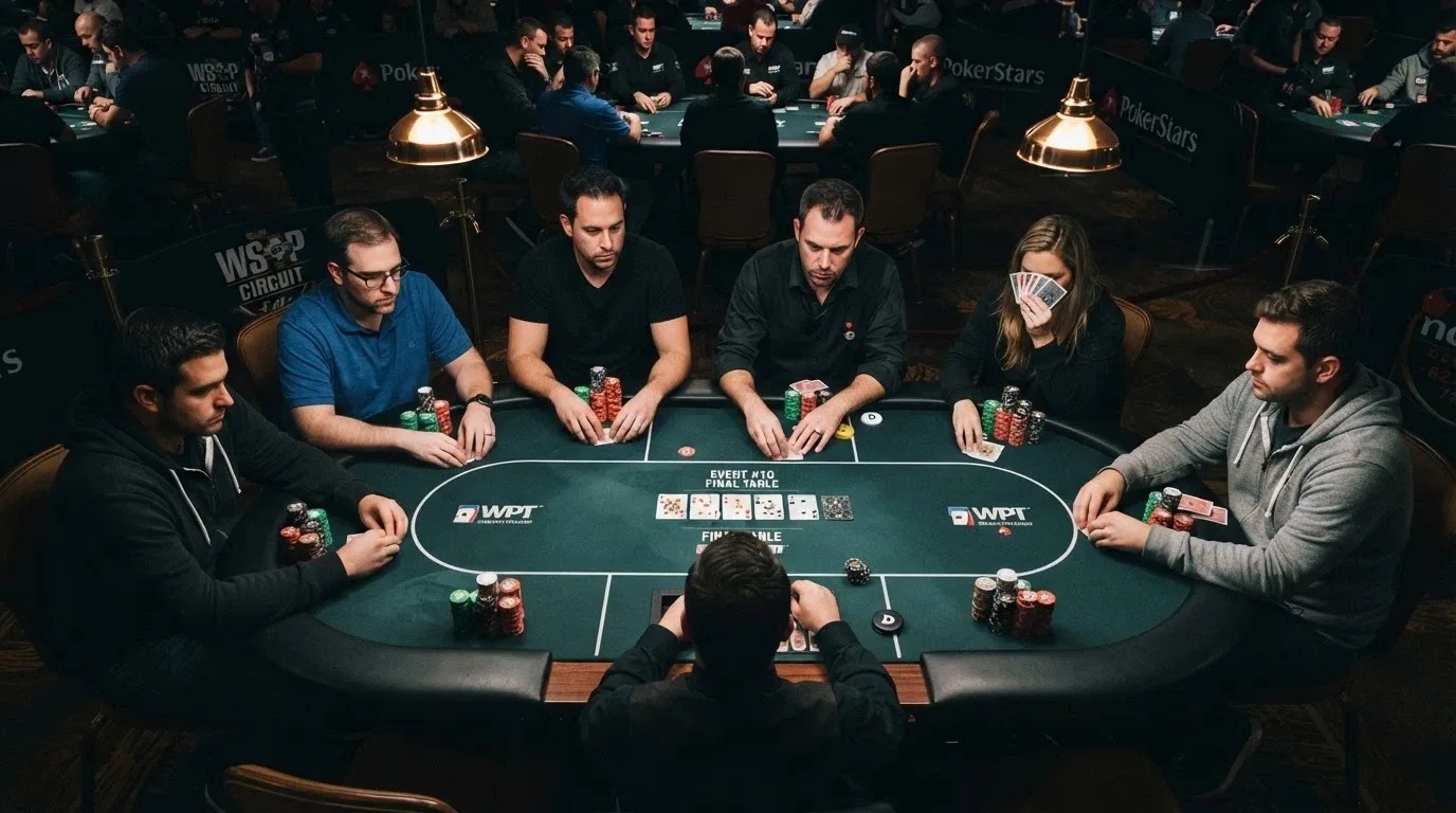 Mesa de poker en vivo con jugadores durante un torneo en la sala del Casino Barcelona